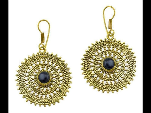 Ohrringe Onyx Zopf Kreis Punkte Dreiecke Messing Ohrhänger braun nickelfrei antik golden Tribal - chic - net.de