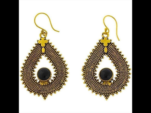 Ohrringe Onyx Zopf Tropfen Punkte Kreuz Messing antik golden Ohrhänger nickelfrei Tribal Brass - chic - net.de