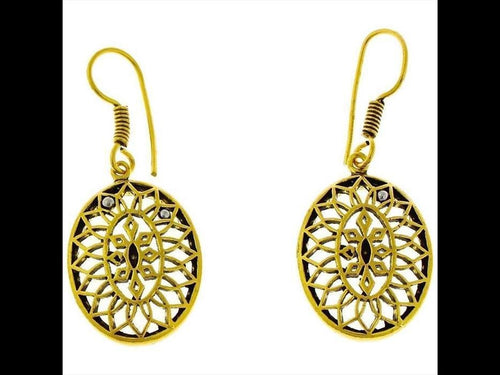 Ohrringe oval Blume Rauten Messing antik golden nickelfrei Tribal Brass Ohrhänger glänzend - chic - net.de