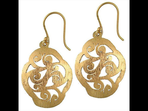 Ohrringe oval Wölbungen gebürstet Spiralen Messing antik golden nickelfrei Tribal Brass - chic - net.de