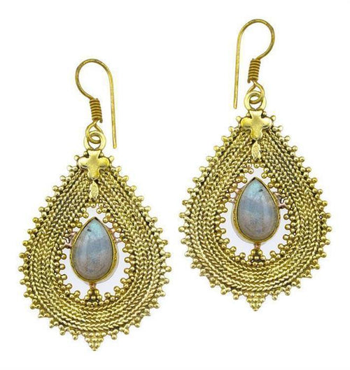 Ohrringe Perle Tropfen Zopf Spitzen Kreuz Messing antik gold nickelfrei Tribal Brass Ohrhänger - chic - net.de