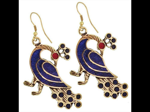 Ohrringe Pfau Mosaik Steine blau rot Messing antik golden nickelfrei Tribal Ohrhänger - chic - net.de