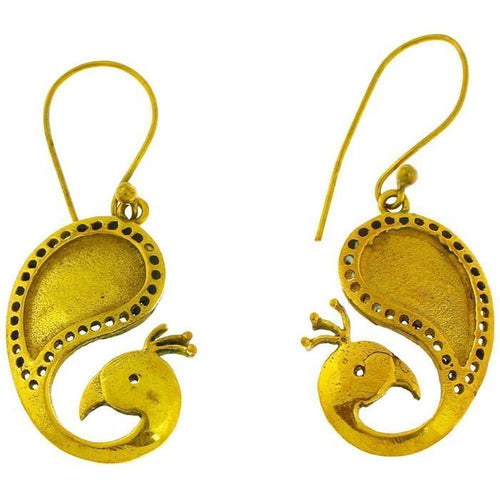 Ohrringe Pfau Tropfen Loch Messing Brass antik golden Ohrhänger nickelfrei Tribal Schmuck Piercing - chic - net.de