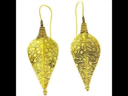 Ohrringe Pfeilspitze 6 cm schraffiert Blüten Messing antik golden Tribal Ohrhänger nickelfrei Brass - chic - net.de