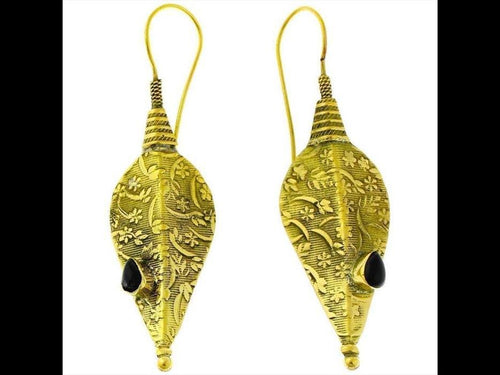 Ohrringe Pfeilspitze Blüten Onyx Tropfen Messing antik golden Tribal Ohrhänger nickelfrei Piercing - chic - net.de
