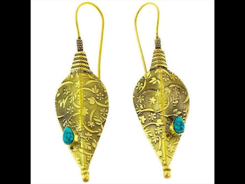 Ohrringe Pfeilspitze Blüten Türkis Tropfen Messing antik golden Tribal Ohrhänger nickelfrei Piercing - chic - net.de