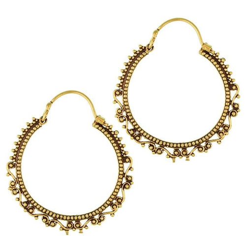 Ohrringe Punkte Spiralen liegend oxidiert rund Messing Brass antik golden Tribal nickelfrei Piercing - chic - net.de