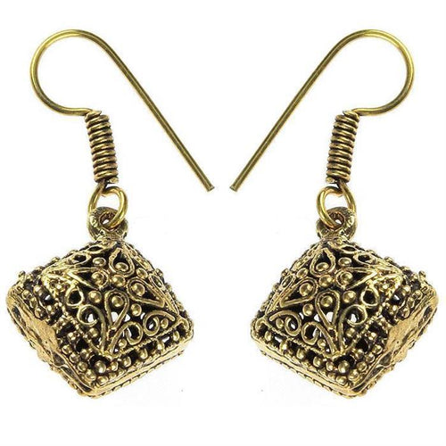 Ohrringe Raute Kreuz Punkte hohl Messing antik golden Tribal Ohrhänger nickelfrei dunkel Piercing - chic - net.de