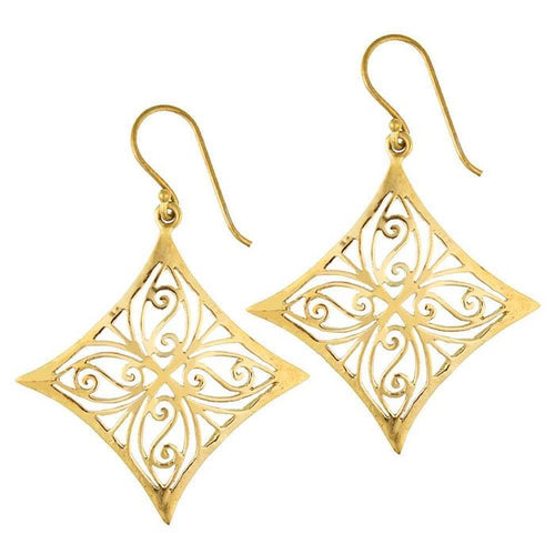 Ohrringe Raute Mandel Spiralen Messing Brass antik golden Tribal Ohrhänger nickelfrei Schmuck - chic - net.de