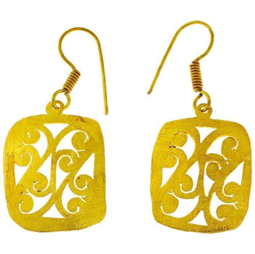 Ohrringe Rechteck gebürstet Spiralen Messing antik golden nickelfrei Tribal Brass Ohrhänger Piercing - chic - net.de