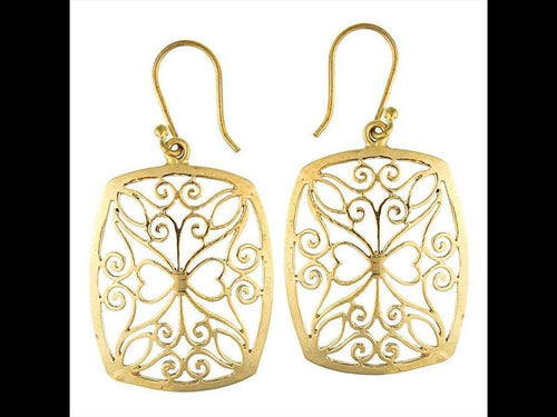 Ohrringe Rechteck Herzen spiralig Messing Brass antik golden Tribal Ohrhänger nickelfrei Schmuck - chic - net.de