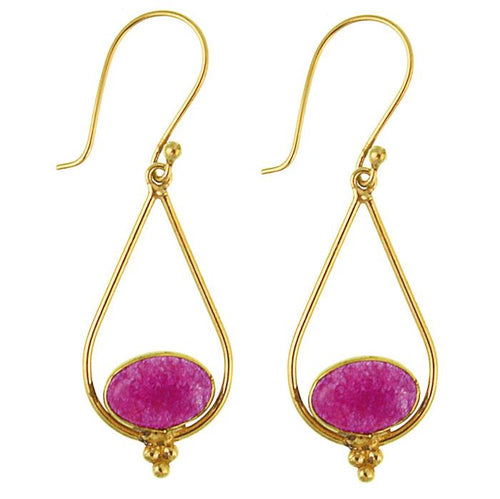 Ohrringe Rubin oval Tropfen Dreieck Punkte Messing antik golden nickelfrei Tribal Ohrhänger - chic - net.de