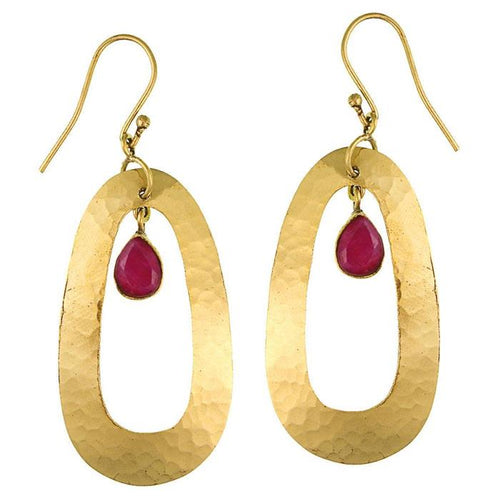 Ohrringe Rubin Tropfen oval gehämmert Messing antik golden nickelfrei Ohrhänger Tribal Brass - chic - net.de