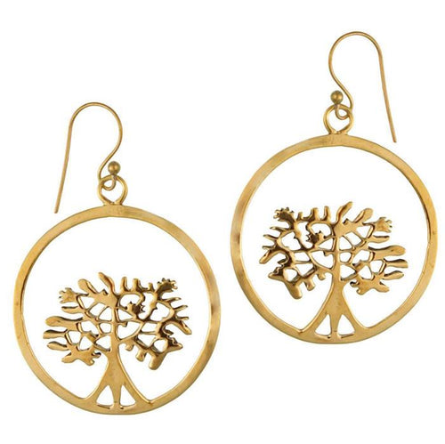 Ohrringe rund Baum des Lebens 36 mm Messing Brass antik golden Tribal Ohrhänger nickelfrei Schmuck - chic - net.de