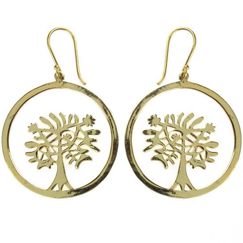 Ohrringe rund Baum des Lebens Messing antik golden Damen Ohrhänger nickelfrei Tribal Schmuck - chic - net.de