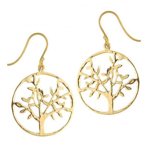 Ohrringe rund Baum des Lebens verzweigt Messing Brass antik golden Tribal Ohrhänger nickelfrei - chic - net.de