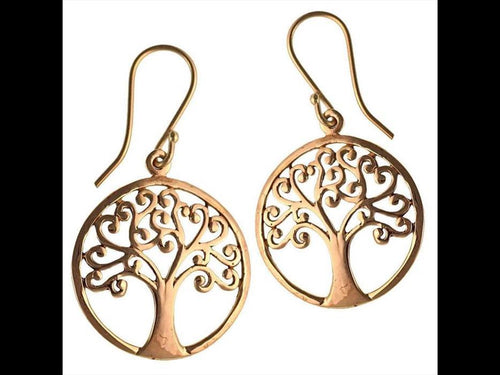 Ohrringe rund Baum des Lebens verzweigt spiralig Messing Brass antik golden Tribal Ohrhänger - chic - net.de