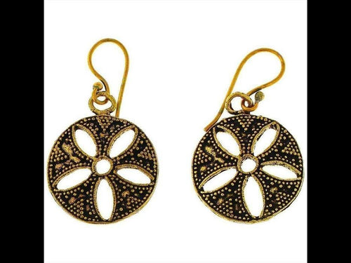 Ohrringe rund Mandeln Zacken Punkte Messing antik golden nickelfrei Tribal Brass Ohrhänger - chic - net.de