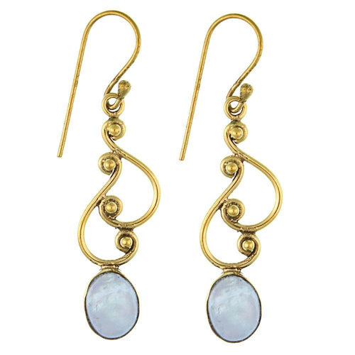 Ohrringe S - Formen Kugeln oval Mondstein Messing antik golden nickelfrei Tribal Ohrhänger - chic - net.de