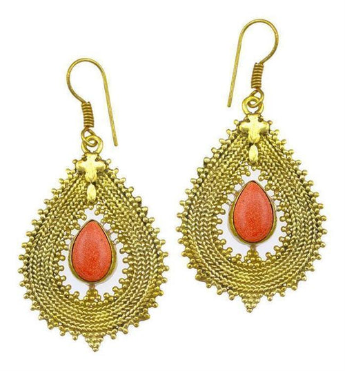 Ohrringe Sandstein Tropfen Zopf Spitzen Kreuz Messing antik gold nickelfrei Tribal Brass Ohrhänger - chic - net.de