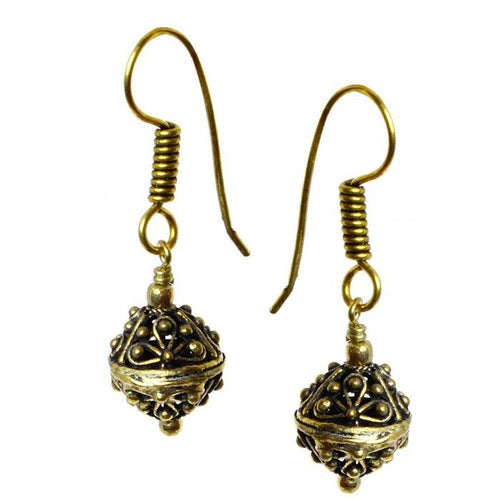 Ohrringe Schleife hohl Kugel Punkte Messing antik golden Ohrhänger nickelfrei dunkel Tribal Brass - chic - net.de