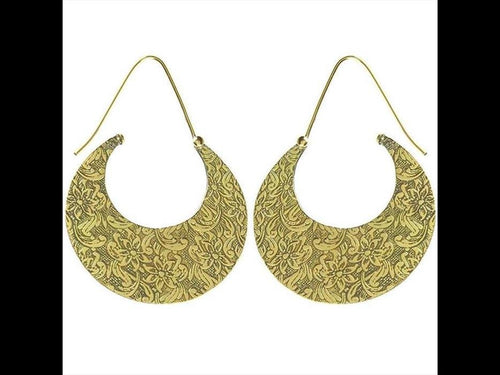 Ohrringe Sichel Blumen dunkel Messing Brass antik golden Tribal Ohrhänger nickelfrei Piercing - chic - net.de