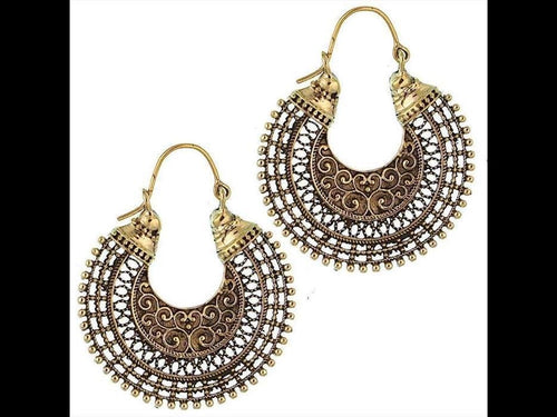 Ohrringe Sichel Herz oxidiert verziert Brass Messing antik golden nickelfrei Tribal Piercing - chic - net.de