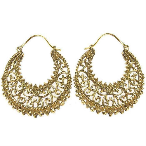 Ohrringe Sichel Zacken Kreise Ornamente Messing antik golden Tribal nickelfrei Piercing Schmuck - chic - net.de