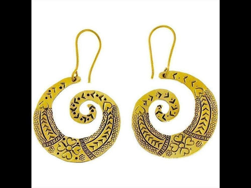 Ohrringe Spirale Herz Blumen Messing antik golden Ohrhänger nickelfrei Tribal Piercing Schmuck Brass - chic - net.de