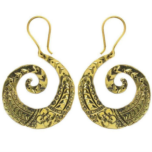 Ohrringe Spirale Herz Muster Messing antik golden Ohrhänger nickelfrei Tribal Piercing Schmuck Brass - chic - net.de