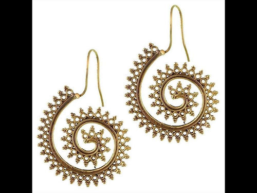 Ohrringe Spirale Kreise Dreiecke Rinne Messing antik golden nickelfrei Tribal Brass Ohrhänger - chic - net.de