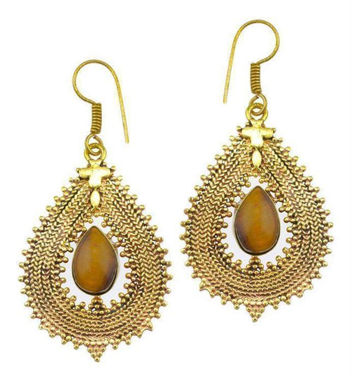 Ohrringe Tigerauge Tropfen Zopf Spitzen Kreuz Messing antik gold nickelfrei Tribal Brass Ohrhänger - chic - net.de