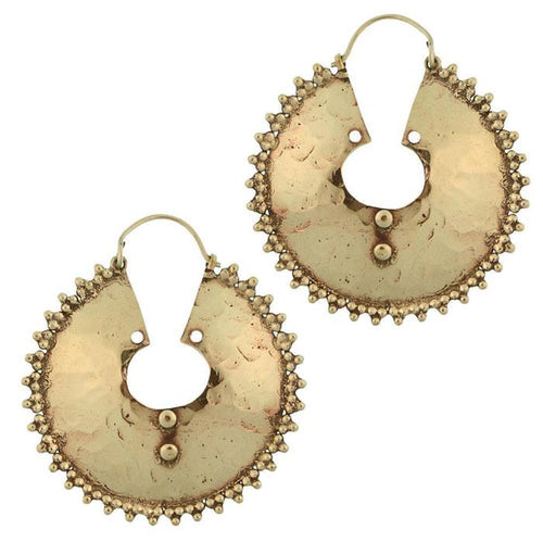 Ohrringe Tribal runde Platte gewölbt mit kleinen Kugeln Verzierung aus antik gold Brass - chic - net.de