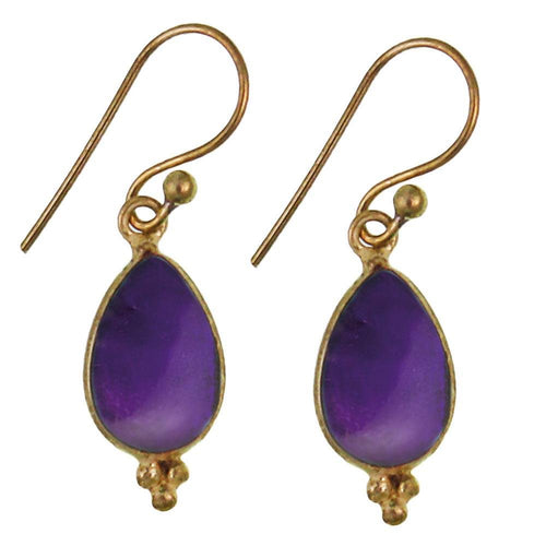 Ohrringe Tropfen Amethyst Dreieck Messing antik golden Tribal Ohrhänger Brass Schmuck - chic - net.de