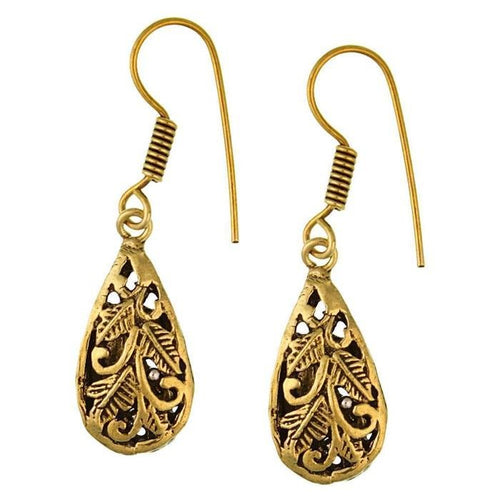 Ohrringe Tropfen Blätter oxidiert Messing antik golden nickelfrei Tribal Ohrhänger - chic - net.de