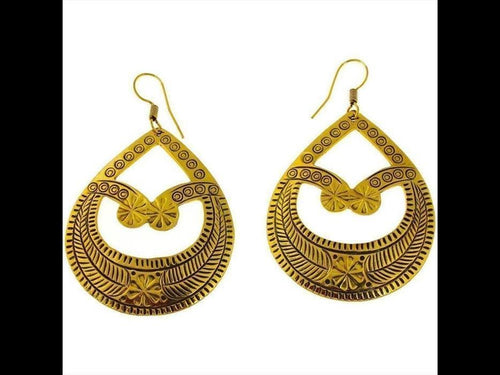 Ohrringe Tropfen Blumen Kreise gefüllt Messing antik golden Blätter nickelfrei Tribal Ohrhänger - chic - net.de