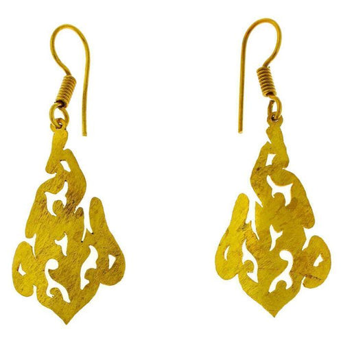 Ohrringe Tropfen gebürstet Ornament gebogen Messing antik golden nickelfrei Tribal Ohrhänger Brass - chic - net.de