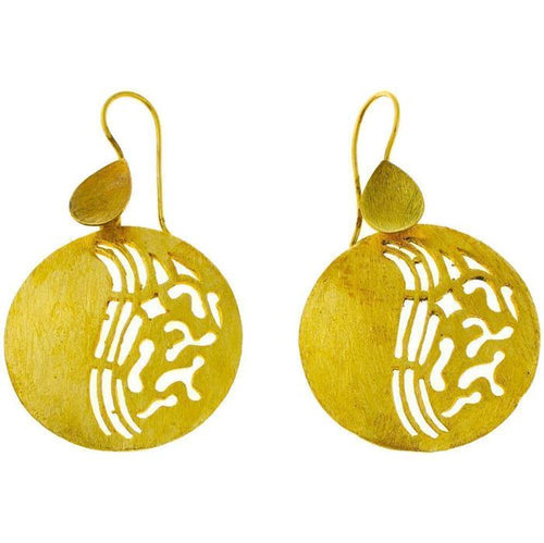 Ohrringe Tropfen Kreis gebürstet Muster Yin Yang Messing antik golden nickelfrei Tribal Ohrhänger - chic - net.de