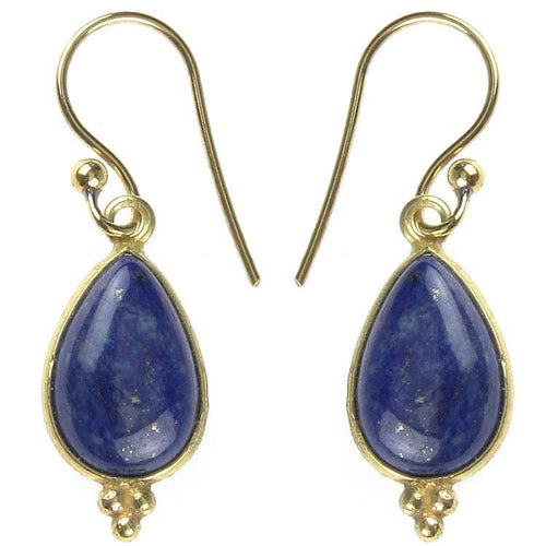 Ohrringe Tropfen Lapis Dreieck Messing antik golden Tribal Ohrhänger nickelfrei Brass Damen Schmuck - chic - net.de
