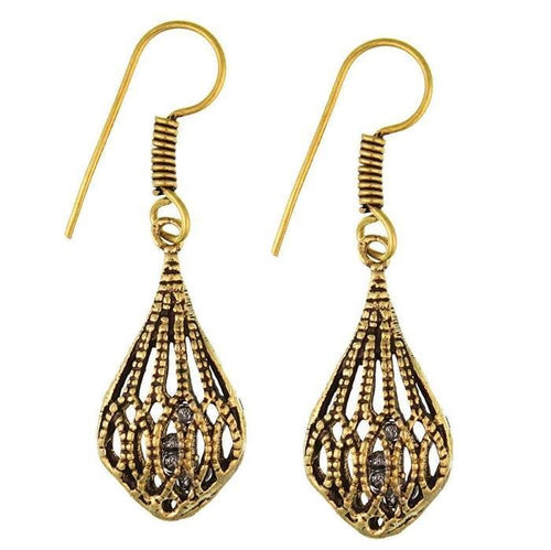 Ohrringe Tropfen Mandeln Struktur hohl Messing antik golden Ohrhänger nickelfrei Tribal Piercing - chic - net.de