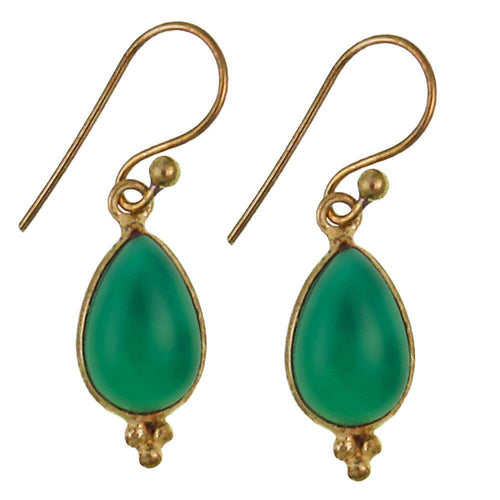 Ohrringe Tropfen Onyx grün Dreieck Messing antik golden Tribal Ohrhänger Brass Schmuck - chic - net.de