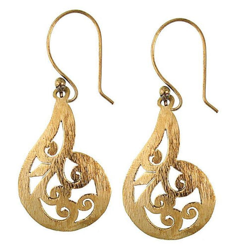 Ohrringe Tropfen rund Spitze gebürstet Spiralen Messing antik golden nickelfrei Tribal Brass - chic - net.de