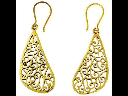 Ohrringe Tropfen schräg Spiralen Messing antik golden nickelfrei Tribal Brass Ohrhänger glänzend - chic - net.de