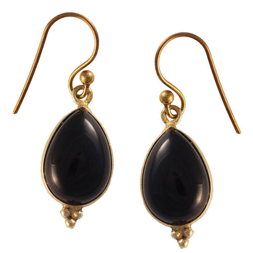 Ohrringe Tropfen schwarzer Onyx Dreieck Messing antik golden Tribal Ohrhänger nickelfrei Brass Damen Schmuck - chic - net.de