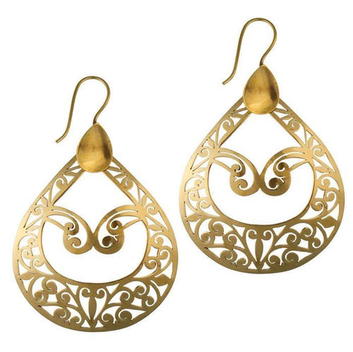 Ohrringe Tropfen Spiralmuster Glanz Messing antik golden nickelfrei Tribal Ohrhänger - chic - net.de