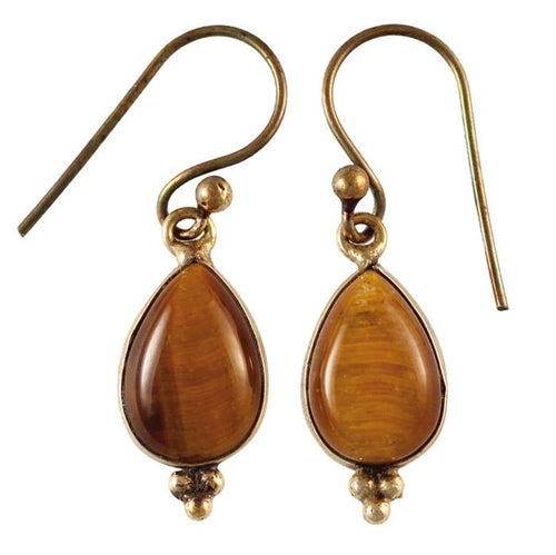 Ohrringe Tropfen Tigerauge Dreieck Messing antik golden Tribal Ohrhänger nickelfrei Brass Damen Schmuck - chic - net.de