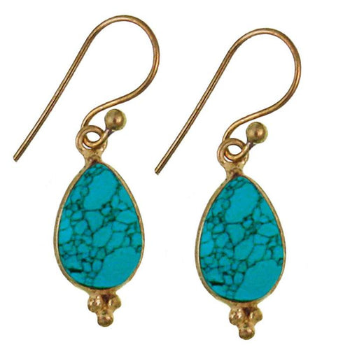 Ohrringe Tropfen Türkis Dreieck Messing antik golden Tribal Ohrhänger Brass Schmuck - chic - net.de