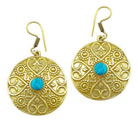 Load image into Gallery viewer, Ohrringe Türkis Herz Kreis Dreiecke Messing Ohrhänger golden nickelfrei antik Damenohrring Tribal - chic - net.de
