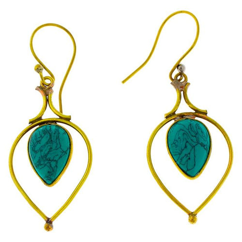 Ohrringe Türkis Tropfen umgedreht Bögen Messing antik golden Damen Ohrhänger nickelfrei Tribal - chic - net.de
