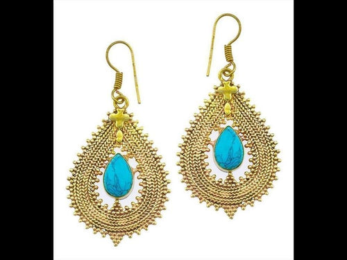 Ohrringe Türkis Tropfen Zopf Spitzen Kreuz Messing antik golden nickelfrei Tribal Brass Ohrhänger - chic - net.de